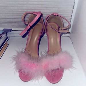 Elegant Pink Feathered Women's Heels